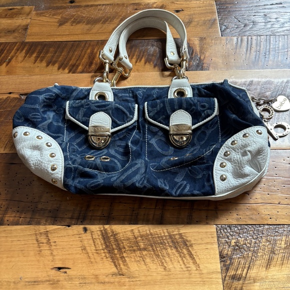 Bebe Las Angeles Purse/Handbag Denim Y2K Bag With Leather and Charms - Picture 12 of 13